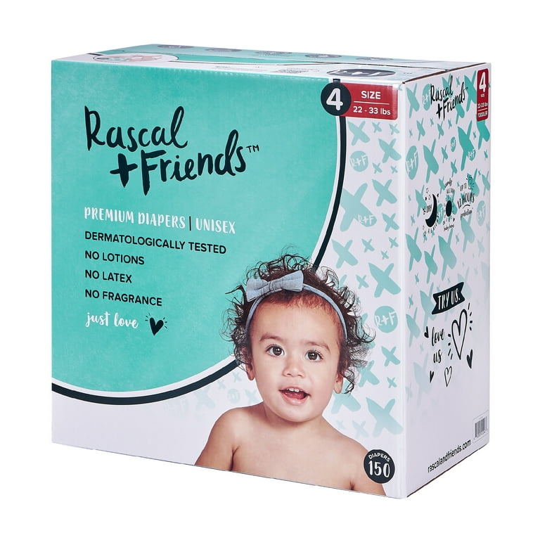 Rascal + Friends Premium Diapers Size 4, 150 Count (Select for More Options)