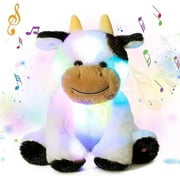Cuteoy Musical LED Plush Cow Light up Stuffed Singing Dairy Cattle Animals Lullaby Floppy Night Lights Glow Afraid of Dark Gifts for Kids Toddlers on Birthday Xmas, 10