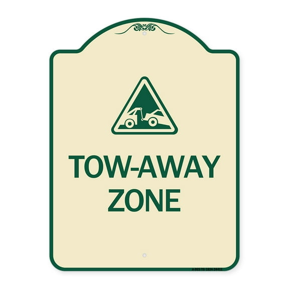 SignMission Designer Series Sign - Tow-Away Zone with Graphic | Tan & Green 18" x 24" Heavy-Gauge Aluminum Architectural Sign | Protect Your Business & Municipality | Made in the USA