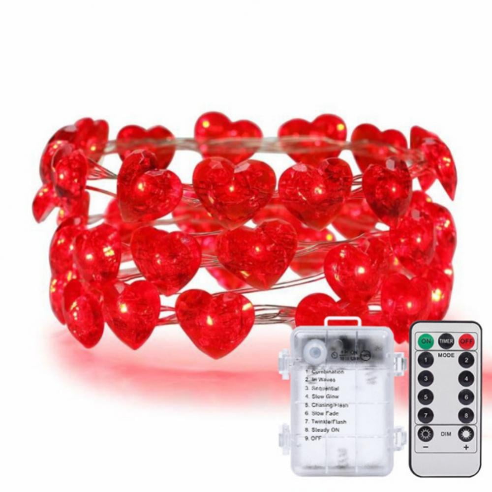 Xmarks Valentine Day Decorations 10 LEDs Red Heart Shaped Twinkle Fairy String Lights Battery