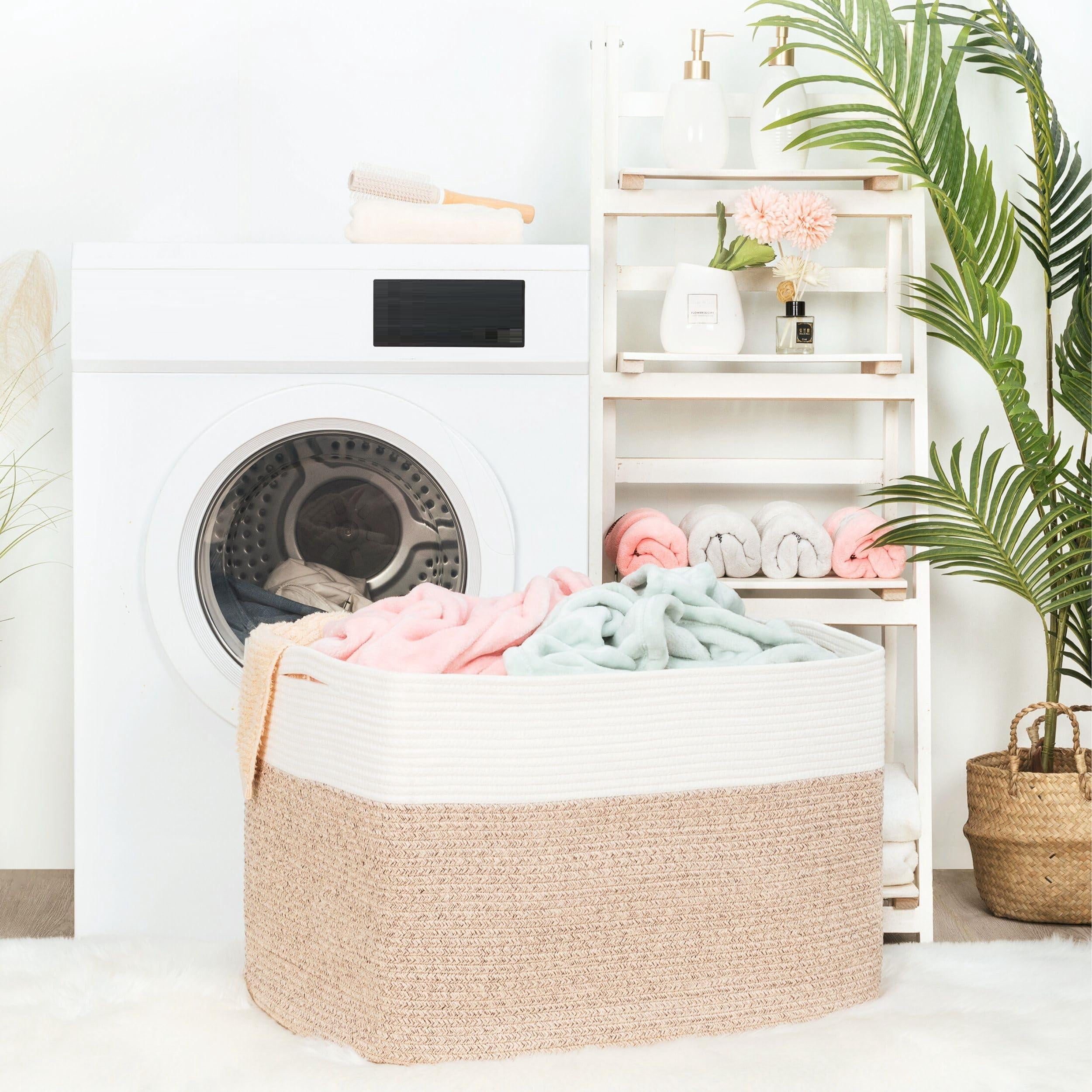 Rectangle Rope Woven Storage Basket Light Brown 112L For Laundry, Towels, Blankets