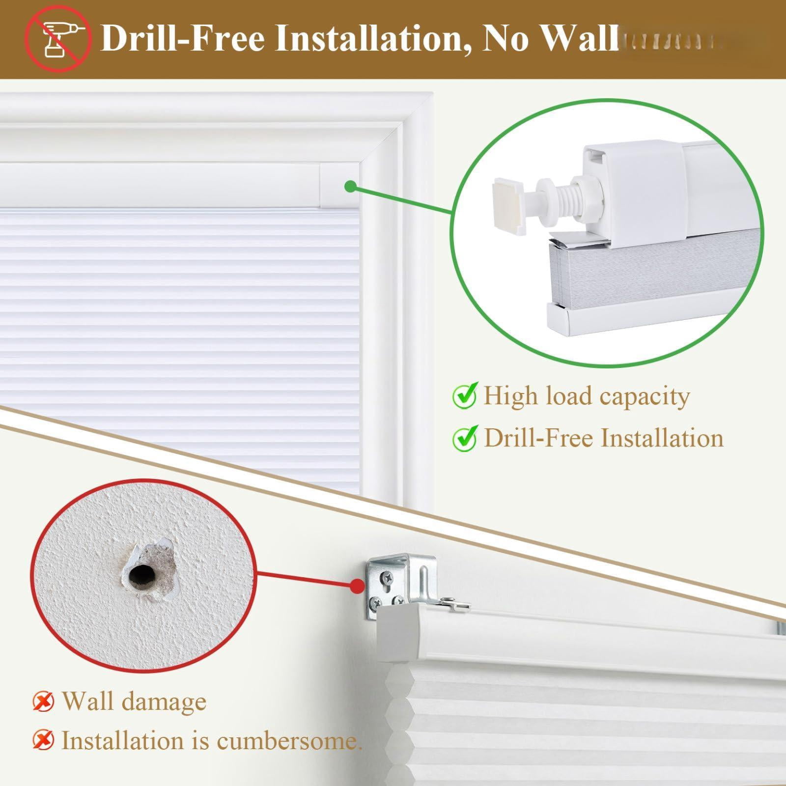 No Drill Cordless Cellular Shades  Blackout Honeycomb Blinds Thermal Insulated & Noise Reducing Window Coverings For Bedroom Kitchen Living Room.blackout-white 15" W*36" H