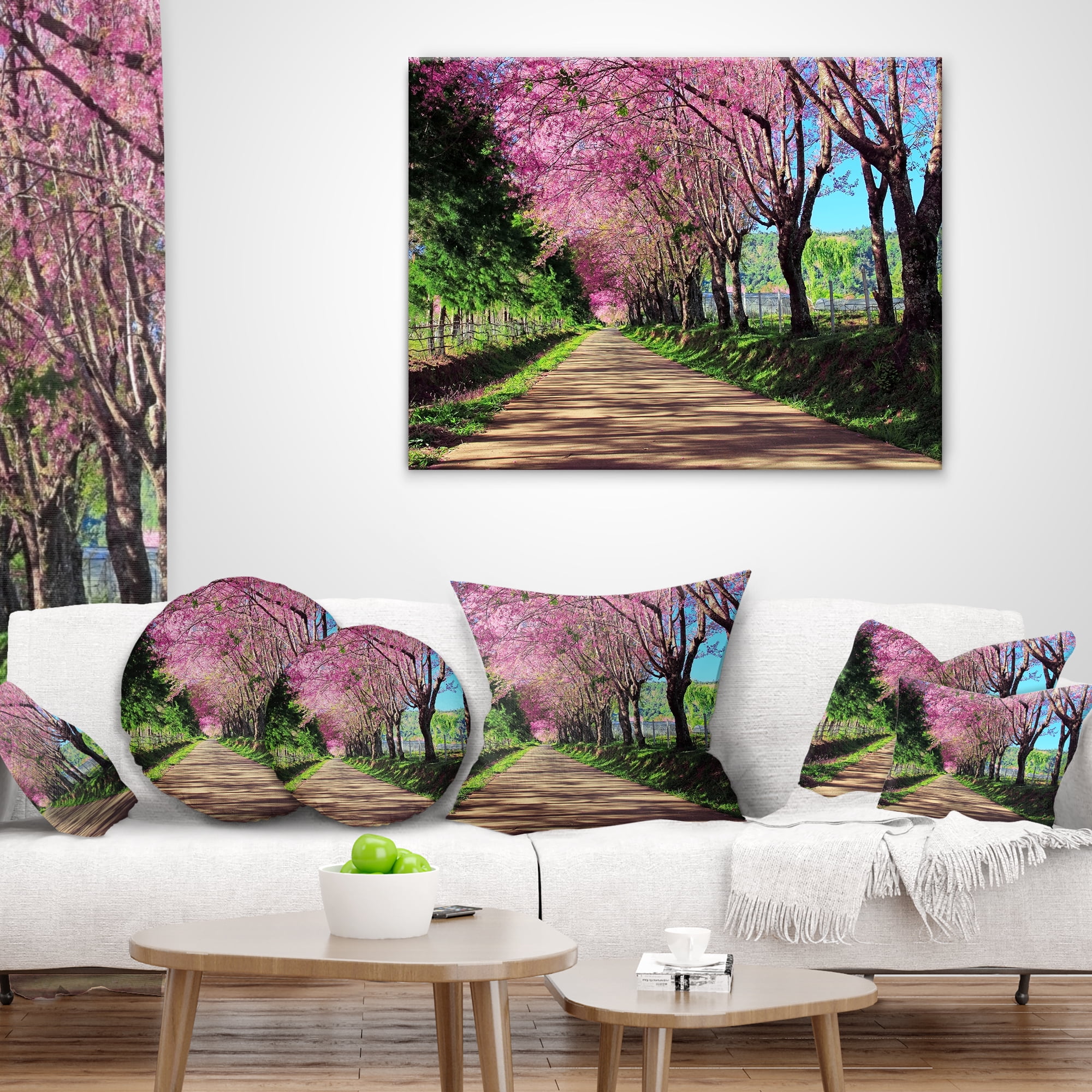 Designart Cherry Blossom Pathway in Chiang Mai - Landscape Printed Throw Pillow - 12x20