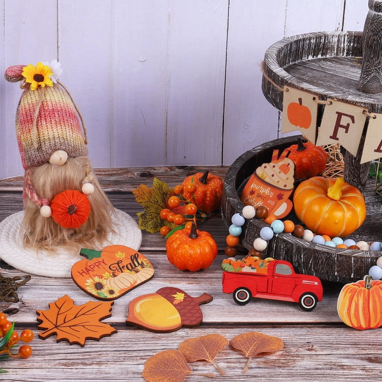 4-Piece Fall Wooden Maple Leaves Decor - Rustic Thanksgiving Table Centerpieces, Farmhouse Style