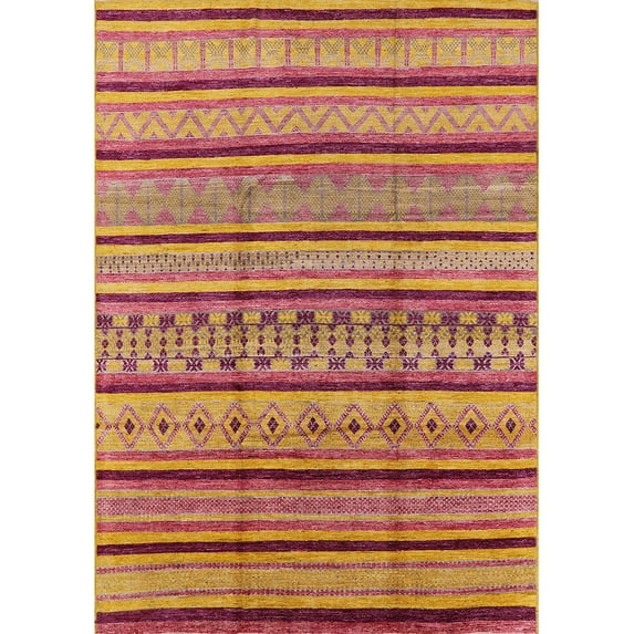 Ahgly Company Machine Washable Indoor Rectangle Industrial Modern Orange Area Rugs, 5' x 7'