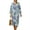 Bohemian Vintage Floral Striped, variant on Women's Office Casual Dress 3/4 Sleeve Wrap V-Neck Long Dresses Linen Look Loose Fit Midi Tunic Sundress for Work, Machine Washable, Size 3XL, Hummingbird Hydrangea Blue