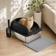 thumbnail image 2 of Kelno Cat Litter Box with Lid Scoop Mat High Wall Anti-Urine Leak Stainless Steel Litter Box, Black, 2 of 7