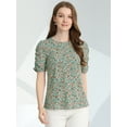thumbnail image 3 of DARING DIVA Floral Crew Neck Shirred Short Sleeve Casual Top XS Teal, 3 of 6
