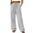 thumbnail image 2 of Nestiefly Linen Pants for Women Flowy Palazzo Pants Loose Boho High Waist Casual Wide Leg Trousers Summer Beach Vacation Clothes Light Gray S, 2 of 6