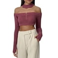 thumbnail image 1 of hirigin Women's Spring Autumn Short Knitwear Solid Color Long Sleeve Off Shoulder Sweater with Collar, 1 of 9