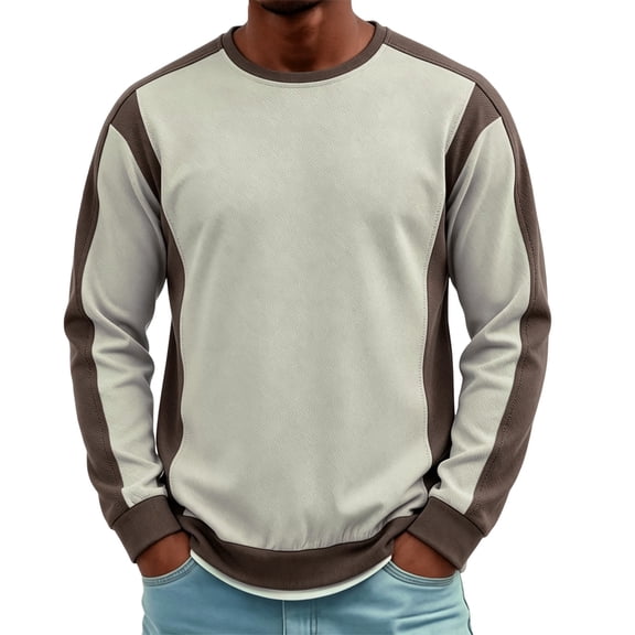 JOANKDMI Color Block Sweatshirts for Men Long Sleeve Crewneck Pullover Athletic Active Shirts Casual Sportswear Tops for Workout Gym