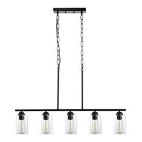 KFFKFF Kitchen Island Pendant Lighting, 60W, Modifiable Dining Area Illumination with Transparent Glass Shade, 4 Rods, 2 Metal Chains, Metallic Structure, Rustic Linear Lamps for Dining Space, E26