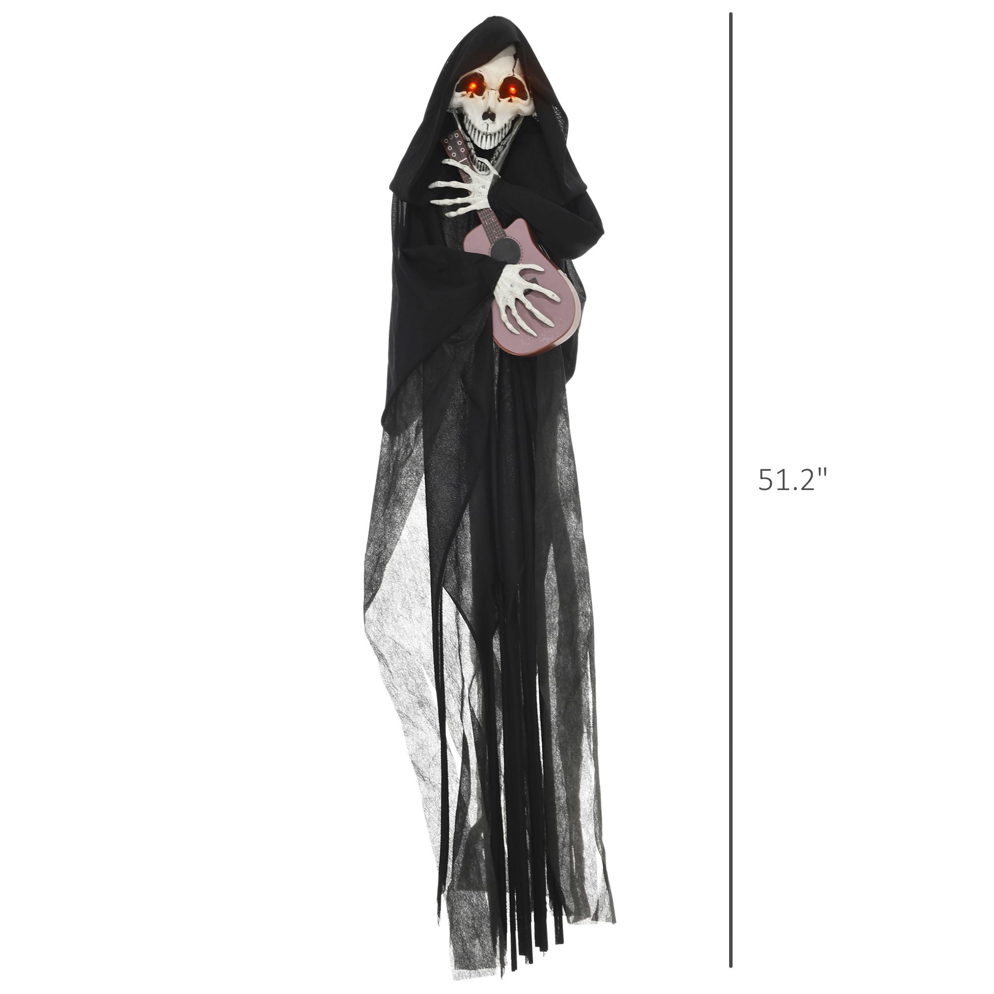4.3FT Animated Halloween Grim Reaper Guitar Prop Sound & Motion Activated with Red Glowing Eyes