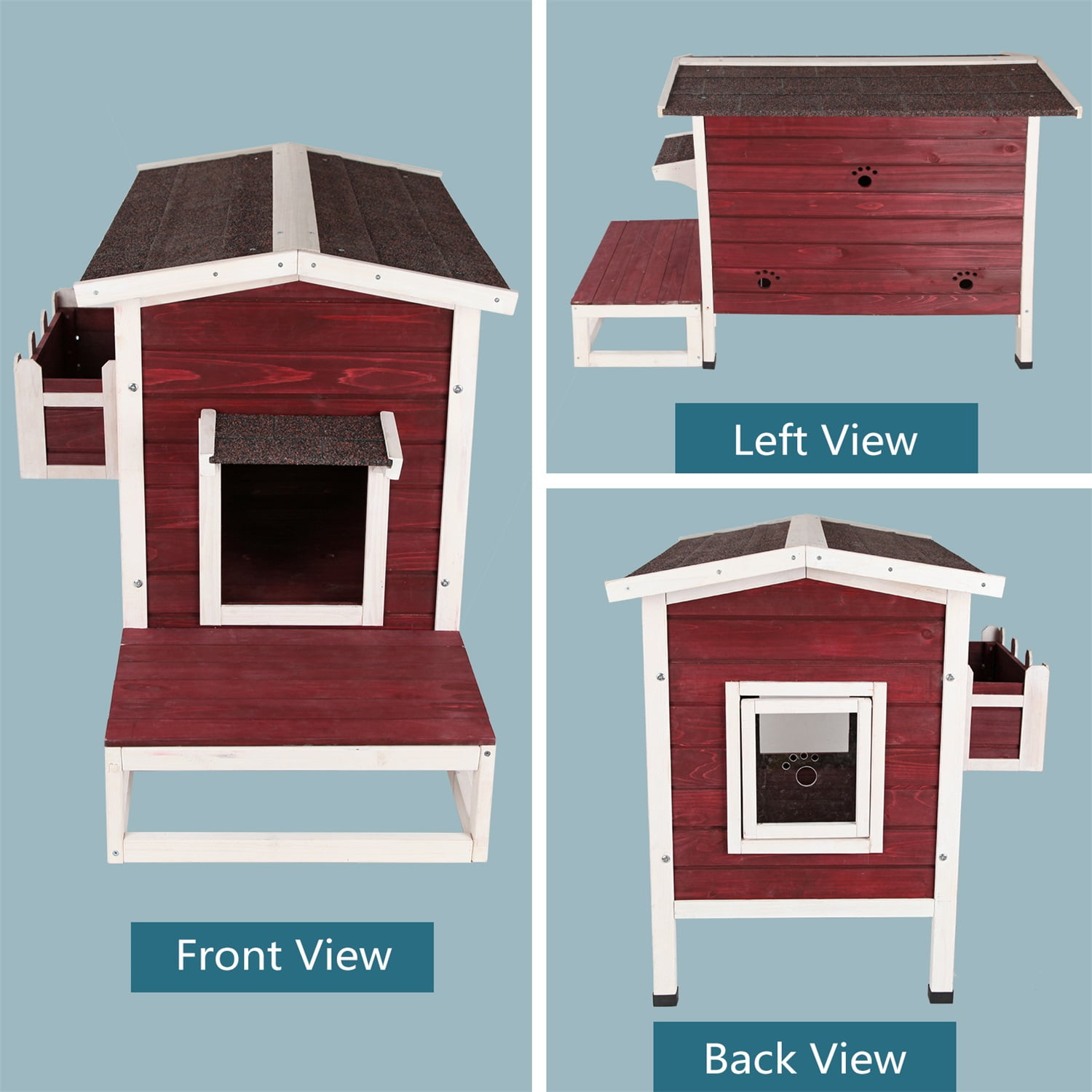 Pefilos 41" Feral Cat House, Outdoor Cat Shelter with Escape Door Rainproof Outside Kitty House for 3 Adult, Red Pefilos 41" Feral Cat House, Outdoor Cat Shelter with Escape Door Rainproof Outside Kitty House for 3 Adult, Red