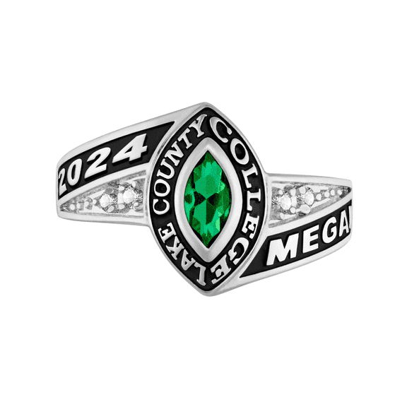 Marquise Birthstone Women's Class Ring Sterling Silver for High School or College Graduation