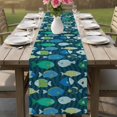 thumbnail image 4 of Deep Green Fishes Table Runner 90 Inches, Cartoon Coastal Ocean Fish Striped Bed Runner Dresser Scarves Tabletop for Indoor Outdoor Parties/Ceremony/Banquet, 13" x 90", 4 of 9