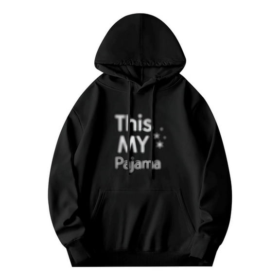 Men's Long Sleeve Hoodie Pullover Sweatshirt with Pockets - Casual Black Design " This MY Pajama " with Star Print