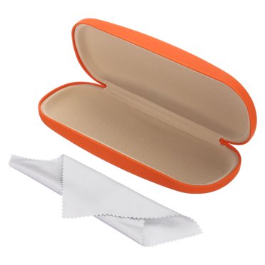 Unique Bargains Étui à Lunettes, Coque Rigide en Cuir PU Portable Protectrice Concise Unisexe avec Chiffon de Nettoyage, Orange