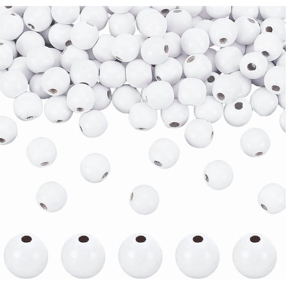 250Pcs White Wooden Beads Natural Wood European Beads 14mm Large Holde Round Loose Spacers