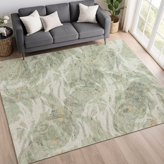Addison Rugs Chantille Indoor/Outdoor Transitional Floral Celery Machine Washable Rectangle Rug, 10' x 14'