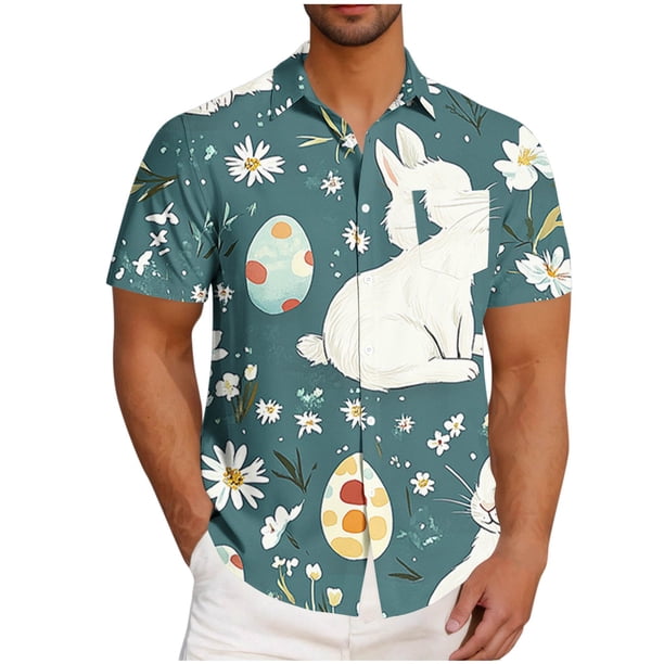 Blusa y camisa de manga corta con cuello vuelto para hombre, blusa informal de moda con cuello vuelto, blusa estampada de manga corta con botones, blusa de poliéster para hombre