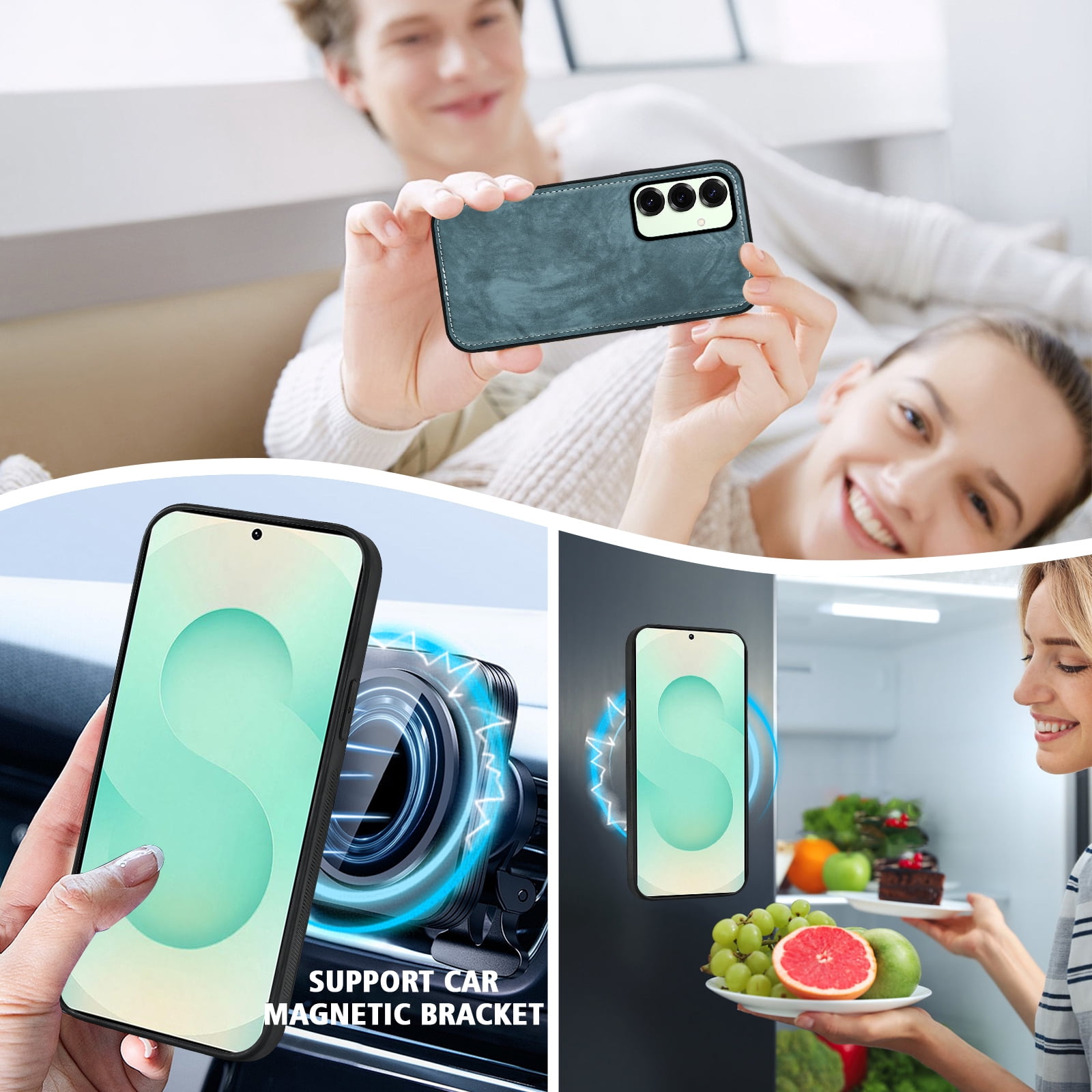 Asuwish Phone Case for Samsung Galaxy S25 Plus S25+ 5G Zipper Wallet Detachable Cell Cover with Tempered Glass Screen Protector Strap Flip Card Holder S25Plus 25S + S 25 25+ SM-S936U Women Girls Blue