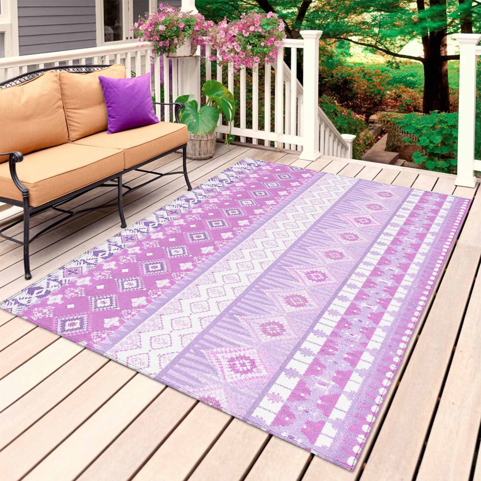 Purple Geometric Moroccan Outdoor Rug 6x9 Ft - Reversible Patio