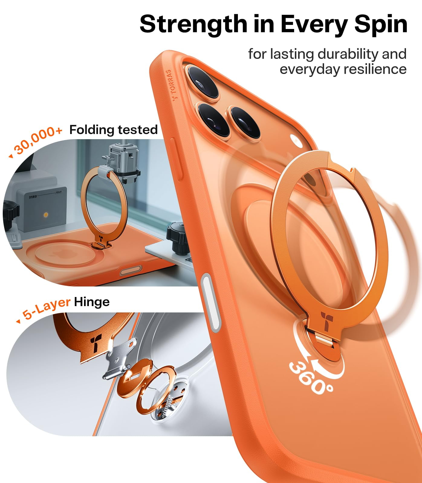 TORRAS Q3 Spin for iPhone 17 Pro Max Case with Camera Control Button, Wireless Charging Compatible, Shookproof Magnetic 360 Kickstand  for 17 Pro Max Phone Case with Stand, Cosmic Orange