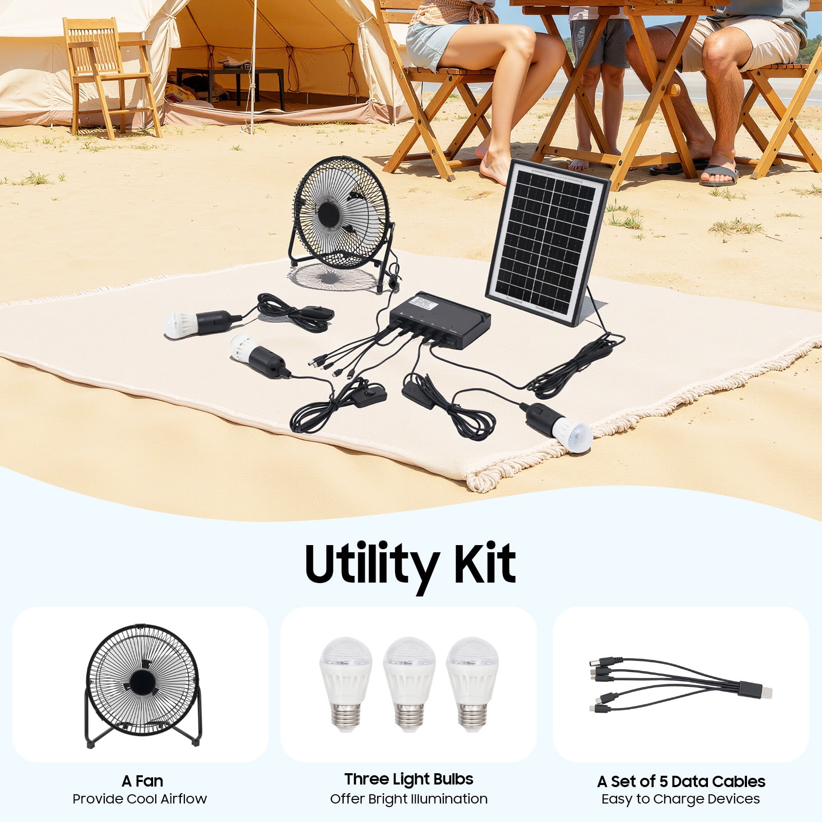 Portable Solar Power Panel Generator Kit Camping Battery Pack Power Station for Home Lighting Outdoor Camping