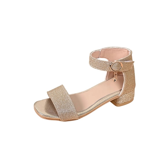 hopeusnice Girl's Minimalist Strap Flats Open Toe Flexible Sole Comfortable with Buckle Closure for Daily Play and Park Visits Gold 27