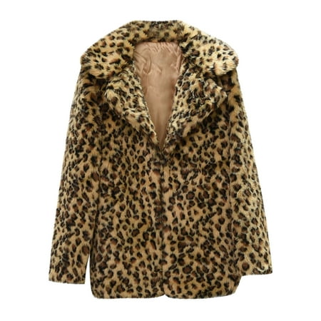 

Women s Winter Warm Coats Faux Coat Fleece Leopard Furry Faux Jacket Long Sleeve Outerwear Overcoat