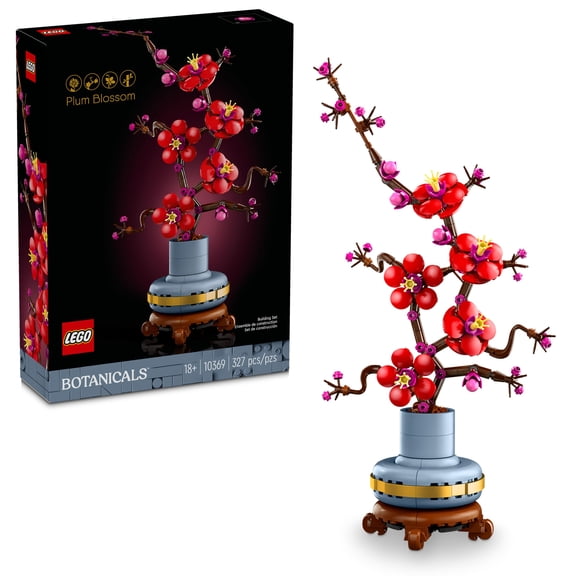 LEGO Icons Plum Blossom Building Set - Artificial Flowers for Home Decor - Table Centerpiece, Book Shelf - Adults Ages 18 - Unique Birthday Gift Idea - 10369