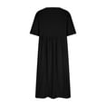 thumbnail image 4 of Gibobby Vestido Casual para Mujer Vestido midi suelto de algodón y lino con cuello redondo y manga de puntos Vestido largo de tamaño(Negro,M), 4 of 5
