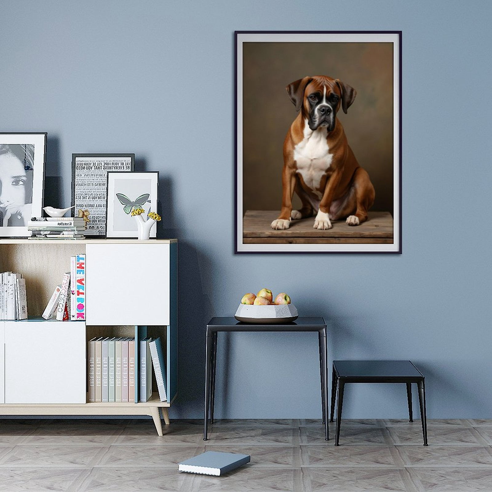 Diamond Art Kit for Adults, Boxer Dog Portrait Timber Seat Diamond Painting for Adults Beginners, 5D DIY Diamond Art Painting Kits, Colorful Diamond Painting Craft for Home Decor 12x16