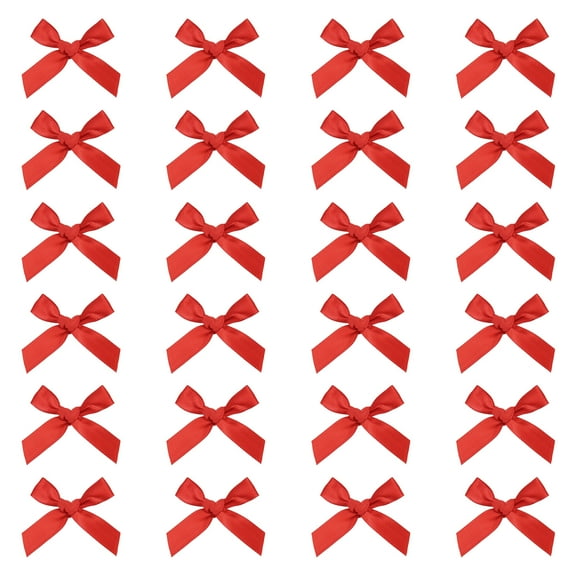 24 Pcs Mini Ribbon Bow 1.8 Inch for Craft DIY Cake Sewing Wedding Birthday Party Wrapping, Red
