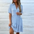 thumbnail image 5 of ClodeEU Women's Collared V Neck Short Sleeve Striped Shirt Dress,Casual Button Cute Mini Dress Light Blue-Striped,Women's Plus XXL, 5 of 7