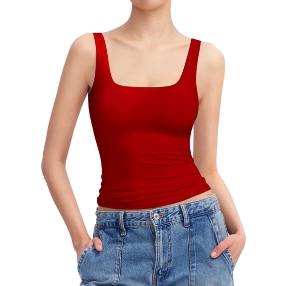 Bibifish Womens Tank Tops Seamless Tank Tops Wide Straps Square Neck Slim Fit Camis Casual Basic Sleeveless Tops