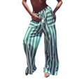 thumbnail image 2 of Women Drawstring Striped Pants Loose Wide Leg Trousers Casual Low Waist Pants Comfy Lounge Pants with Pockets Green S, 2 of 8
