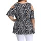 thumbnail image 5 of Camisa de mujer Blusa estampada con hombros descubiertos y manga corta con cuello en V, Negro, XL Kearding AP002468-16, 5 of 5
