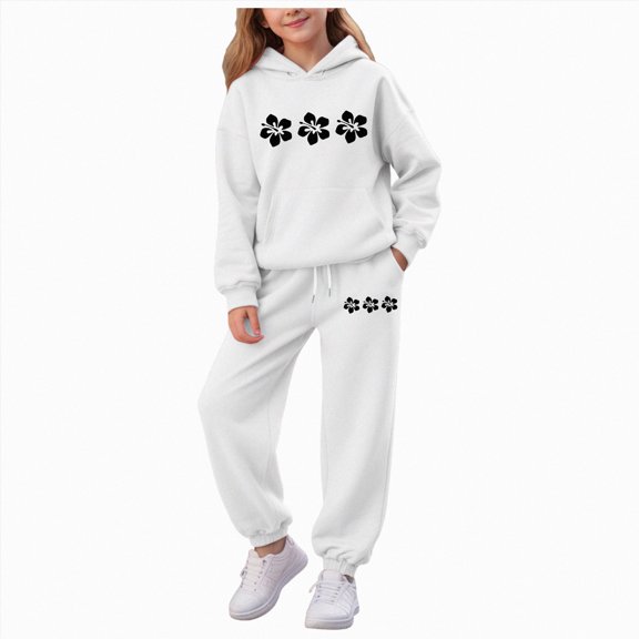 Ymyiu Girls' Winter Outfit Girls Clothes 2pcs Outfits Hoodies Leggings Pants Set Fall Winter Clothes Size 7-8 Years(White, 7-8 Years)