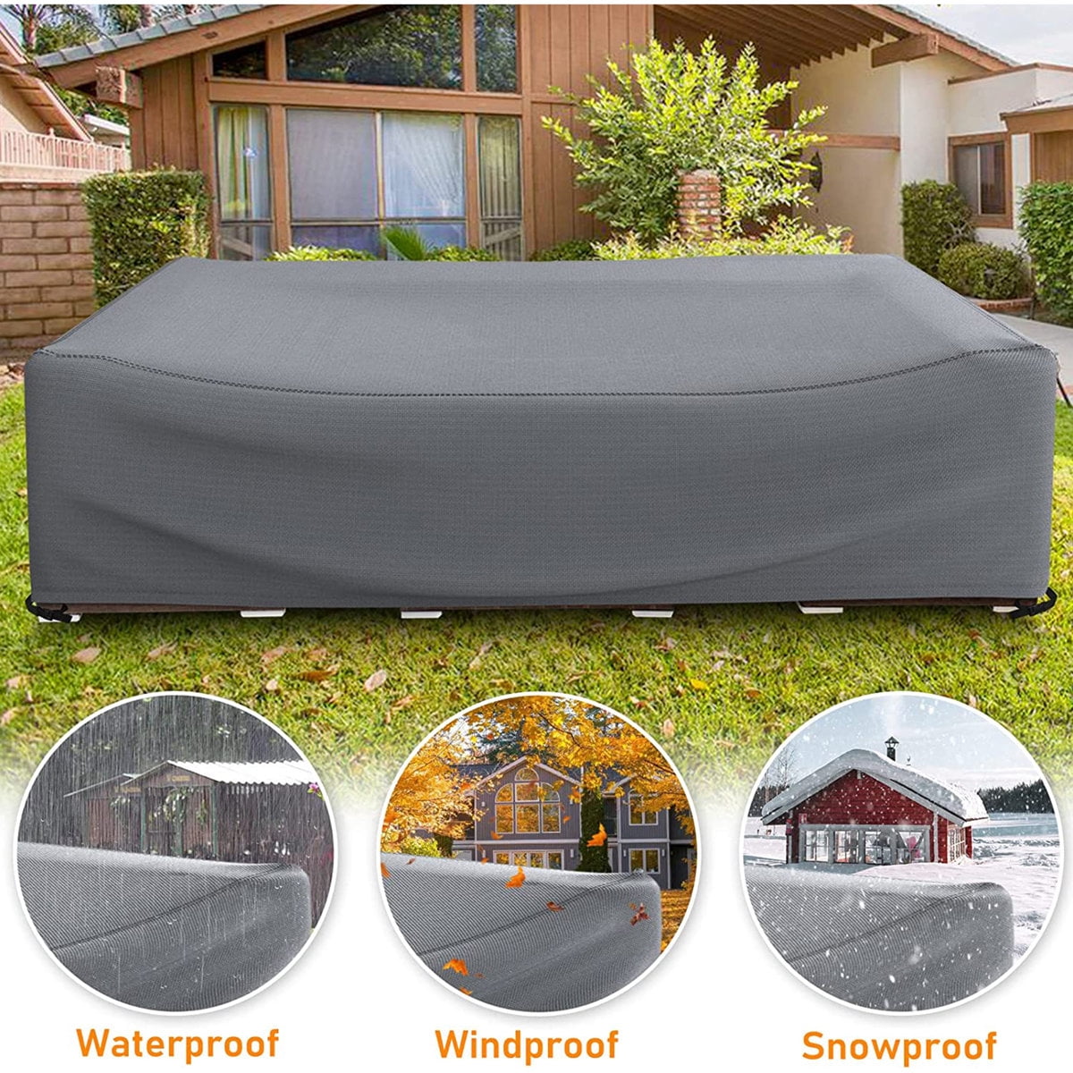 Patio Sofa Cover - Waterproof Furniture Cover for Outdoor, All-Weather Sofa Protector for Garden, Deck and Balcony, Gray