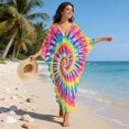 thumbnail image 5 of Xixirimido Vibrant Tie-dye Print Women Kaftan Dresses Plus Size Beach Cover Up Deep V-Neck Batwing Sleeves Swimsuit Coverups Summer Caftan Dress, 5 of 7