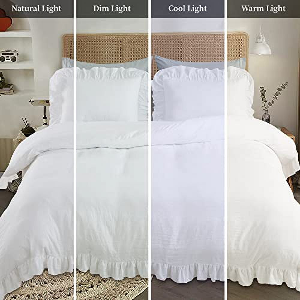 AOILE Ruffle Duvet Cover Set – 3PCS Soft Washed Microfiber, Vintage French Country Bedding, Twin/Queen/King