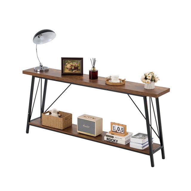 VEVOR Mesa de consola estrecha para sofá , mesa de sofá de 70,9 pulgadas, mesa de entrada larga de 2 niveles y mesa de pasillo estrecha, mesa de sofá estrecha con marco de metal