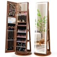 thumbnail image 1 of Costway 360° Swivel Jewelry Cabinet Organizer 3-Color LED Mirror with Built-in Lights Brown, 1 of 10