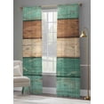 thumbnail image 4 of Farmhouse Teal Brown Sheer Curtains 84 Inch Length 2 Panels Set, Vintage Wooden Striped Voile Window Treatment Rod Pocket Curtains Sheers Drapes for Bedroom/Living Room/Kitchen 52"x84"x2, 4 of 7