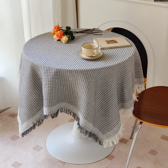 Darzheoy Tablecloth, Cotton Linen Table Cloths with Tassel, Boho Table Cover for Kitchen Dining Room Tabletop Decorations Farmhouse Coffee Picnics, 35x59 inch