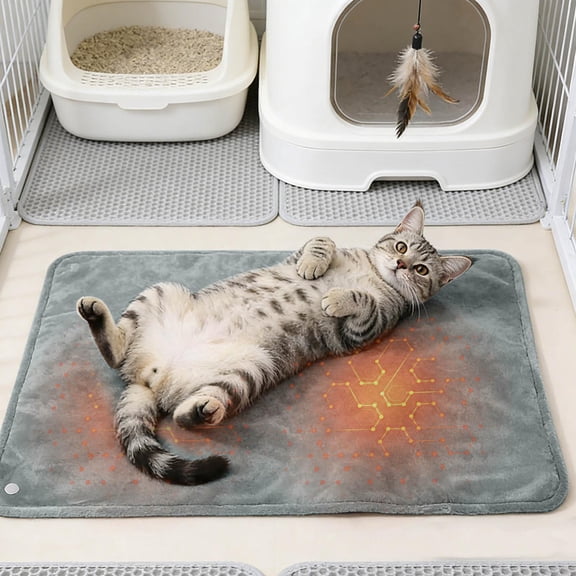 ZJNGJC Cat Heating Pad, Rechargeable Electric Blanket, Portable Waterproof Heated Cat Bed, USB-Powered Thermal Pet Heating Mat Warming Bed Pets Puppies for Winter Cold Weather, Grey