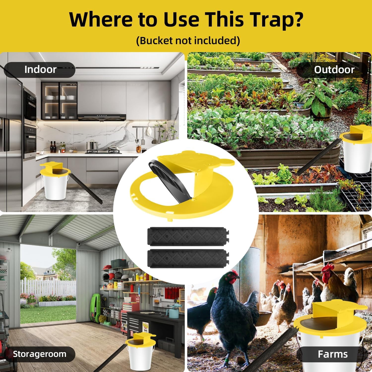 Kicbertin 2 Pack Mice Mouse Trap Bucket Flip Lid, Bucket Lid Mouse Rat Trap Indoor Outdoor, Humane Mouse Trap, Mouse Catching Tool Auto Reset, 5 Gallon Bucket Compatible