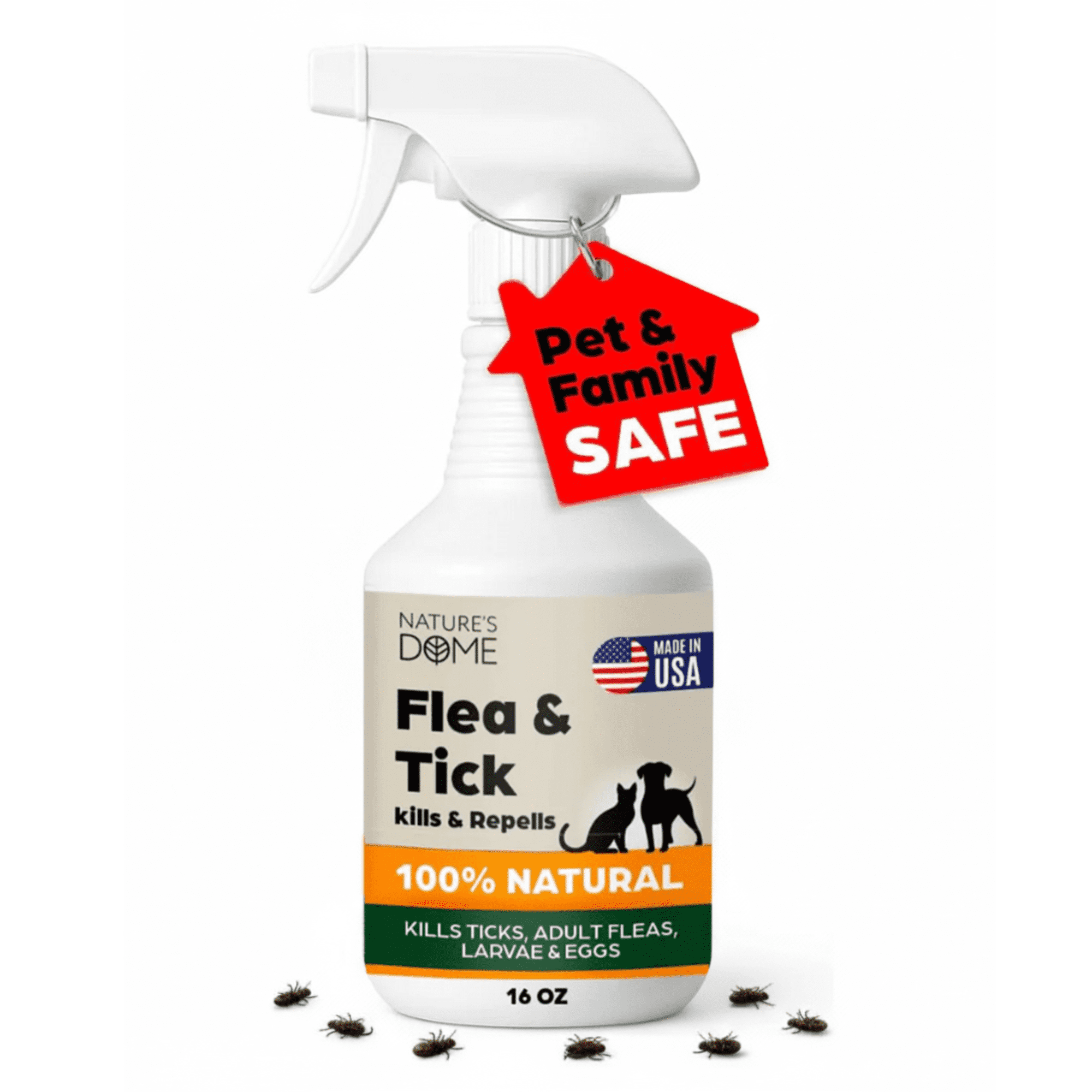 Nature's Dome Flea and Tick Spray for Dogs and Cats - Plant-Based Pest Control, Outdoor Use, 16 Oz